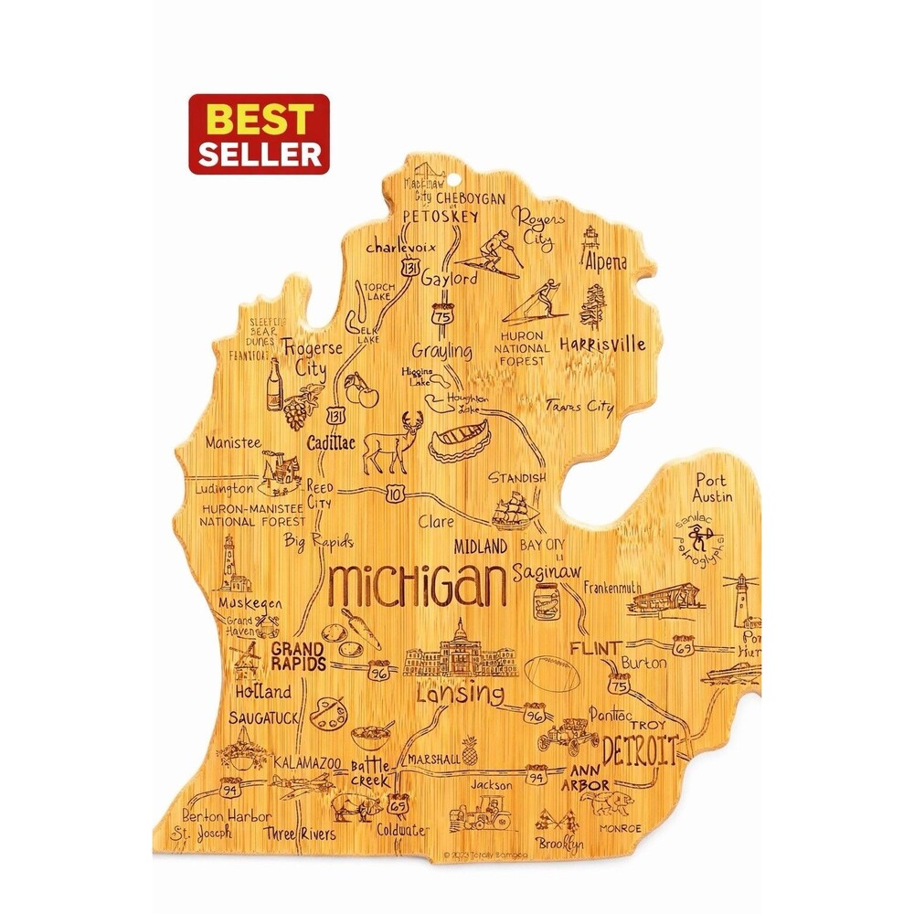 Michigan Mitten Bamboo Cutting Board Charcuterie Serving Board Wall Hang Display